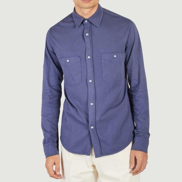 Officine Generale Shirt Mens XS Dante Jersey Button Down Nightshadow Blue New - Picture 1 of 9